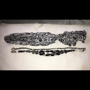 Chico’s Black and White Printed Belt and Scarf